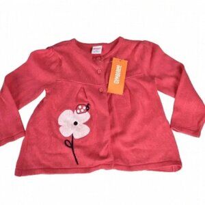 Nwt Pink Cardigan Sweater  Ladybug Flower Embroidered Cotton Size 2T